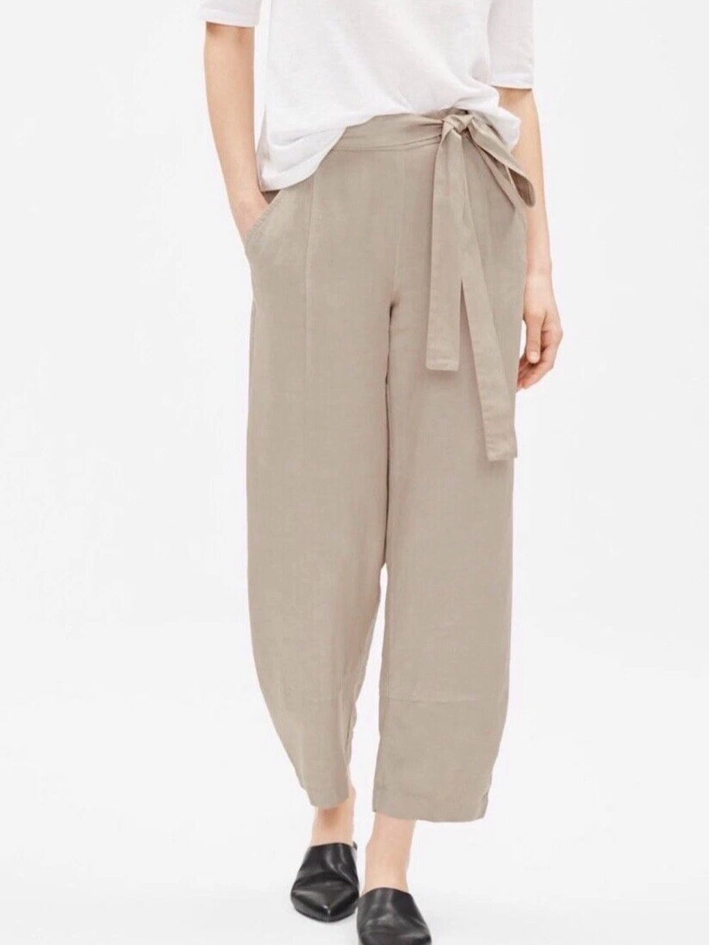 Eileen Fisher Lantern Ankle Tencel Linen  Khaki Beige Sz Sm (more Like Med) $238